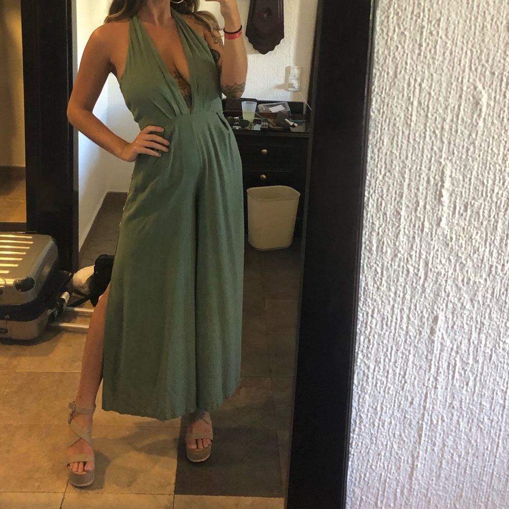 Princess Polly Green Halter Neck Jumpsuit